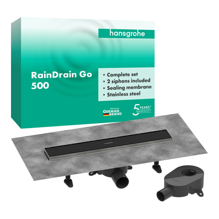 hansgrohe Ensemble complet DR RainDrain Go 500 évacuation arrière pose carrelée sol plat MSW