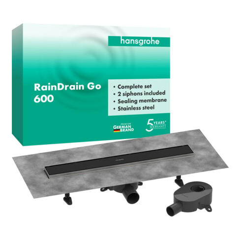 hansgrohe Ensemble complet DR RainDrain Go 600 siphon à carreler arrière sol/plaque MSW