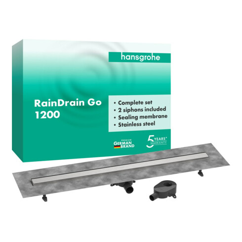hansgrohe Ensemble complet DR RainDrain Go1200 évacuation arrière carrelable/installation plate BST