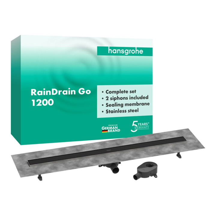 hansgrohe Ensemble complet DR RainDrain Go1200 installation murale arrière sol/plaque basse MSW