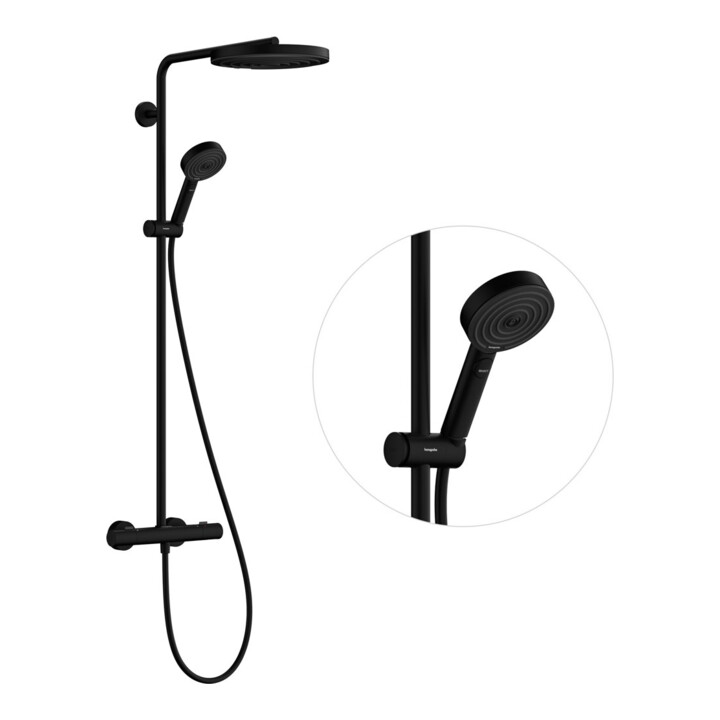 hansgrohe Ensemble de douche Pulsify S Puro avec thermostat, 2 jets, 8 l/min, noir mat