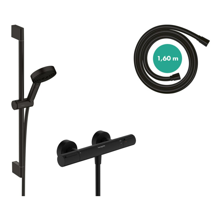 hansgrohe Ensemble de douche Pulsify Select S 669 mm BrSt + douchette, 3 jets, mat noir