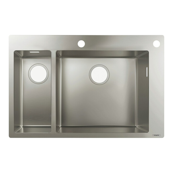 hansgrohe Évier encastré S712-F655 180/450 735x480mm, 1 principal/1 secondaire, HL/L courbé, ES