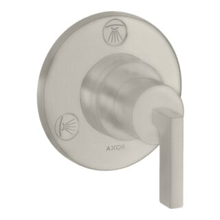hansgrohe Fertigmontageset Trio/Quattro UP-Ab- + Um-V, m Hebel, Edelstahl-Optik