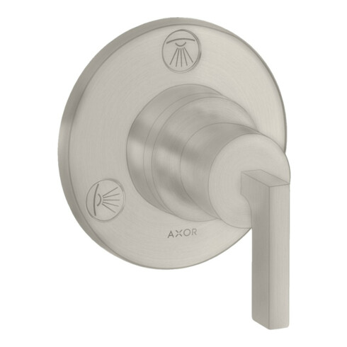 hansgrohe Fertigmontageset Trio/Quattro UP-Ab- + Um-V, m Hebel, Edelstahl-Optik