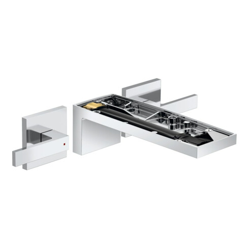 hansgrohe Fertigset Axor MyEdition 3-Loch-Waschtischarmatur, Wandmont., o. Platte, chrom