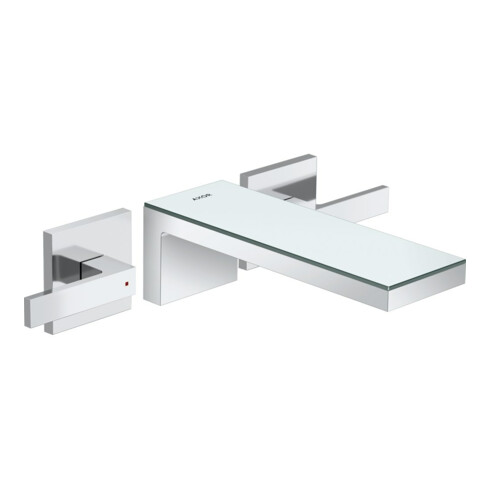 hansgrohe Fertigset Axor MyEdition 3-Loch-Waschtischarmatur, Wd, m Pl., chrom/Sp.-Glas