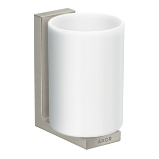 hansgrohe Gobelet à dents Axor Uni. Rectangulaire en verre, fixation murale, aspect inox