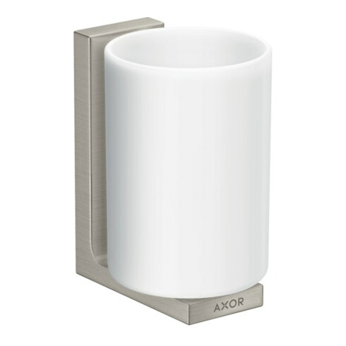 hansgrohe Gobelet à dents Axor Uni. Rectangulaire en verre, fixation murale, aspect inox