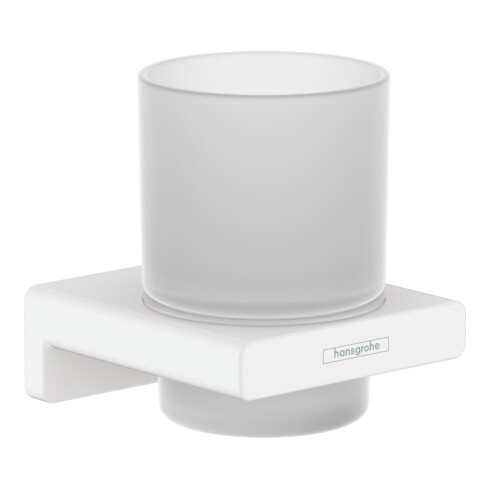 hansgrohe Gobelet AddStoris avec verre, fixation murale, métal, blanc mat