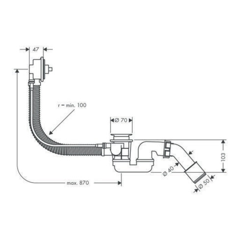 hansgrohe Grundkörper für Flexaplus Fertigset mit Ab- und Überlaufgarnitur für Sonderwannen