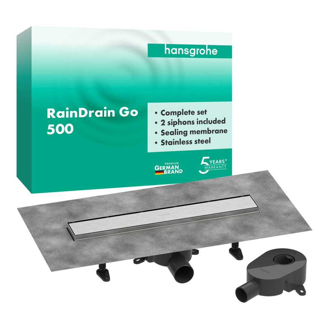 hansgrohe Kit complet DR RainDrain Go 500 évacuation arrière pour installation encastrée plate BST