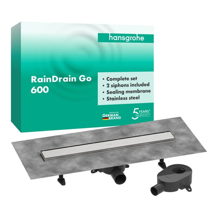 hansgrohe Kit complet DR RainDrain Go 600 pose arrière pour carrelage, installation plate BST