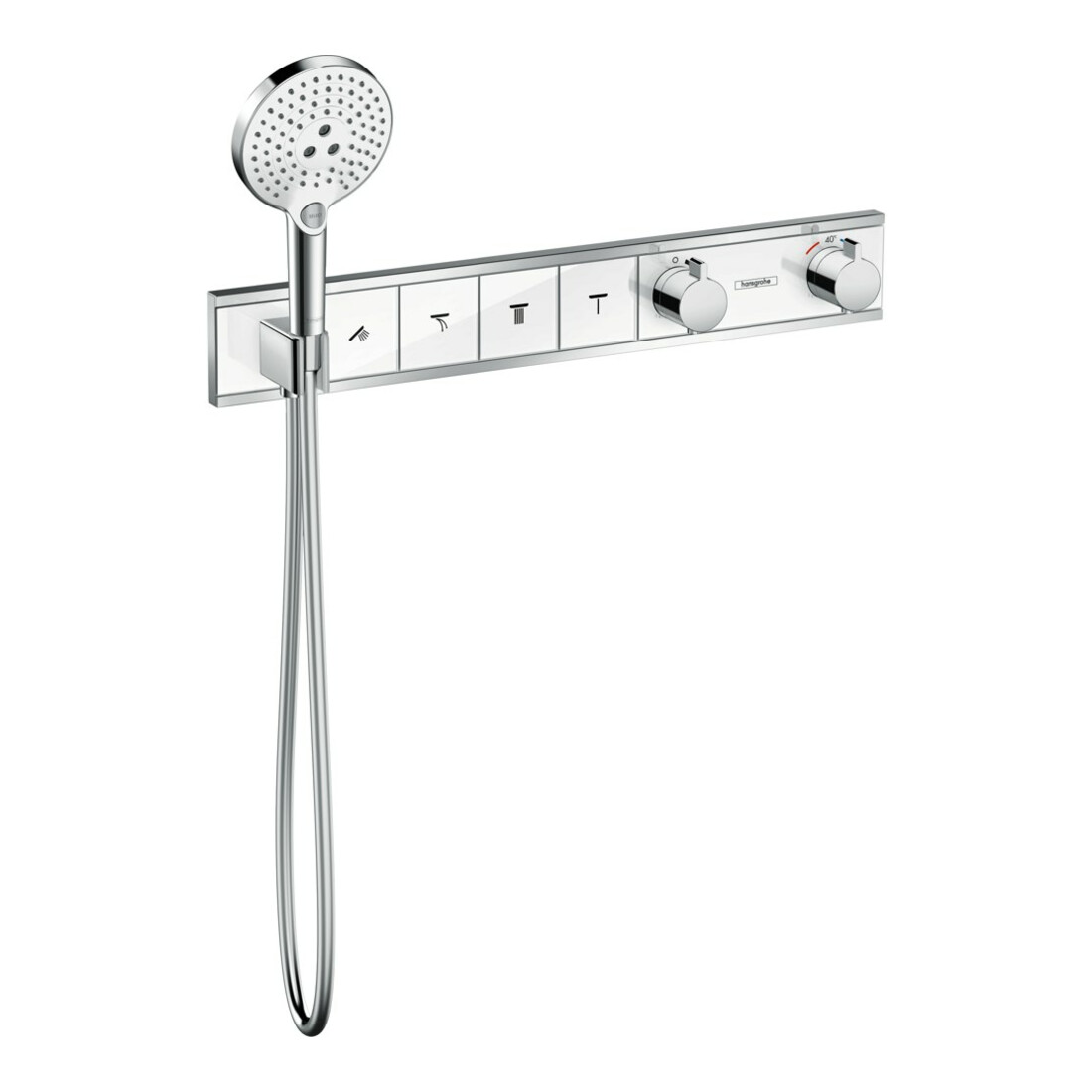 hansgrohe Kit de montage complet RainSelect UP-THM, avec douchette, 4 débits, blanc/acier inoxydable