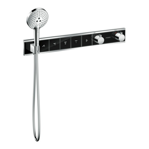 hansgrohe Kit de montage complet RainSelect UP-THM, avec tête de douche, 5 consommations, noir/chrome mat