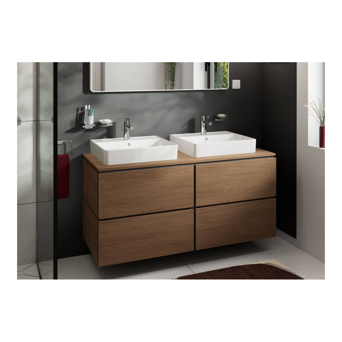 hansgrohe Konsole Xilesa E 1375x550mm, 2 Ausschn, Eiche Kaschmir