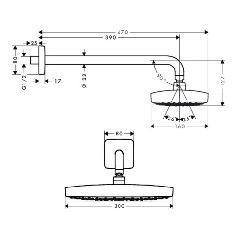hansgrohe Kopfbrause SELECT E 300 2jet RAINDANCE DN 15, mit Brausearm 390 mm chrom