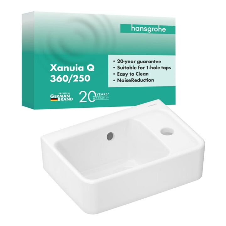 hansgrohe Lavabo à main Xanuia Q 360x250mm avec trou de robinet et trop-plein blanc