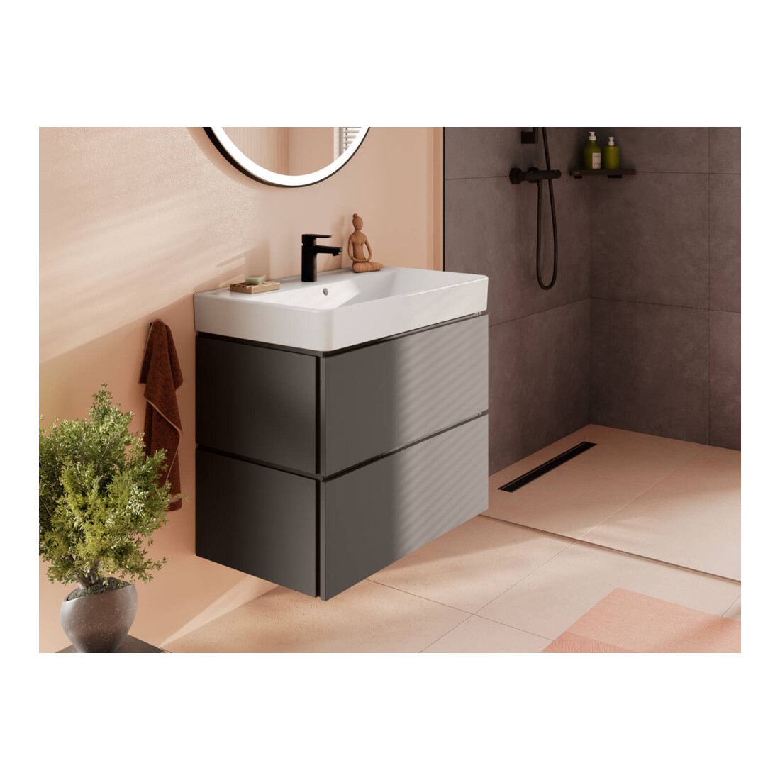 hansgrohe Meuble sous lavabo Xilesa E 780x470mm, 2 tiroirs, gris ardoise mat