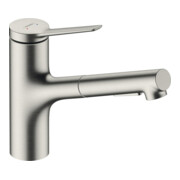 hansgrohe Mitigeur évier 150 Zesis M33 avec douchette extractible, 2 jets, aspect acier inoxydable