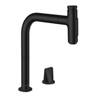 hansgrohe Mitigeur évier 2 trous 200 Metris Sel. M71 avec douchette extractible, 2 jets, sBox, noir mat