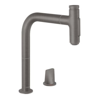 hansgrohe Mitigeur évier 2 trous 200 Metris Sel. M71 avec douchette extractible, 2jets, sBox, noir brossé