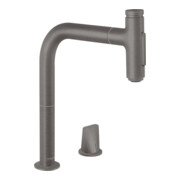 hansgrohe Mitigeur évier 2 trous 200 Metris Sel. M71 avec douchette extractible, 2jets, sBox, noir brossé