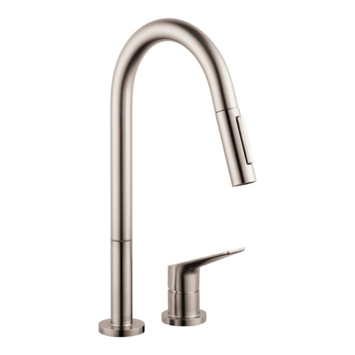 hansgrohe Mitigeur évier 2 trous 220 Axor Citterio M avec douchette extractible, aspect acier inoxydable