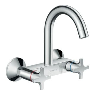 hansgrohe Mitigeur évier à deux poignées Logis M32 mural, bec haut, 1 jet, chrome