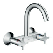 hansgrohe Mitigeur évier à deux poignées Logis M32 mural, bec haut, 1 jet, chrome