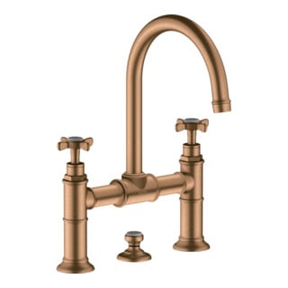 hansgrohe Mitigeur lavabo à deux poignées 220 Axor Montreux A 175 mm, avec croix, tirette, bronze