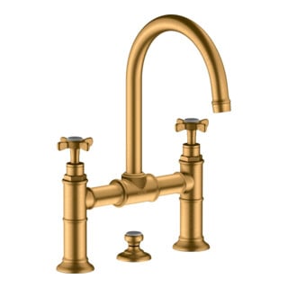 hansgrohe Mitigeur lavabo deux poignées 220 Axor Montreux A 175 mm, avec croix, tirette, finition or optique