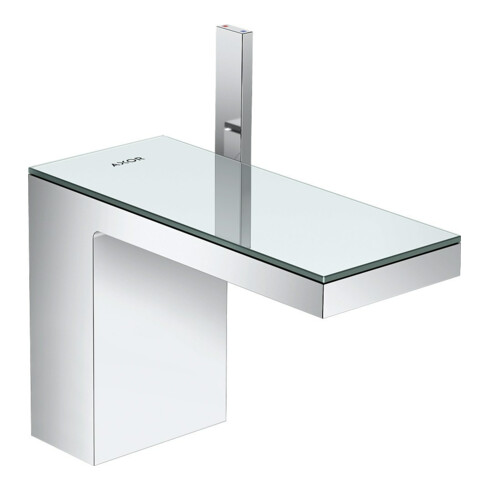 hansgrohe Mitigeur lavabo monocommande 110 Axor MyEdition A 150mm, avec vidage poussoir, avec plaque, chrome/verre satiné
