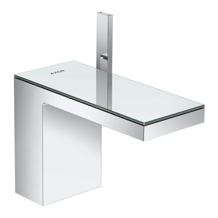 hansgrohe Mitigeur lavabo monocommande 110 Axor MyEdition A 150mm, avec vidage poussoir, avec plaque, chrome/verre satiné