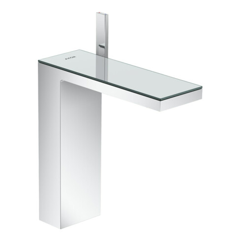 hansgrohe Mitigeur lavabo monocommande 230 Axor MyEdition A 196 mm, avec vidage poussoir, avec plaque, chrome/verre satiné