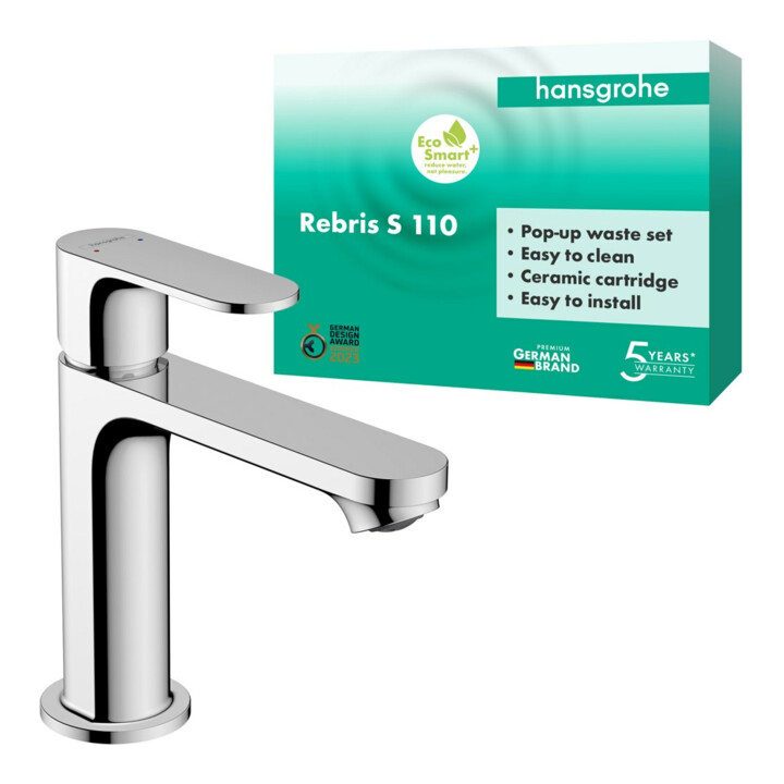 hansgrohe Mitigeur lavabo monocommande Rebris S 110 avec vidage à tige, chrome