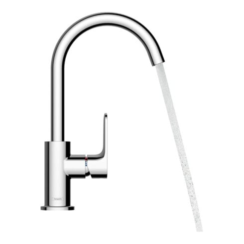 hansgrohe Mitigeur lavabo monocommande Rebris S 210 mm bec pivotant, tirette, chrome