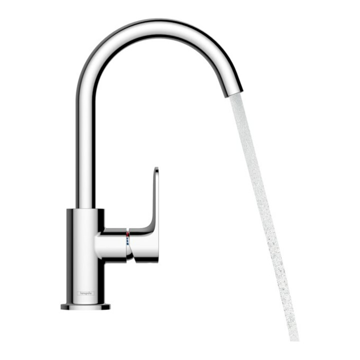 hansgrohe Mitigeur lavabo monocommande Rebris S 210 mm bec pivotant, tirette, chrome
