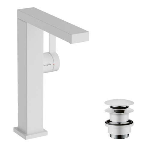 hansgrohe Mitigeur lavabo monocommande Tecturis E avec bec pivotant et vidage push-open, blanc mat