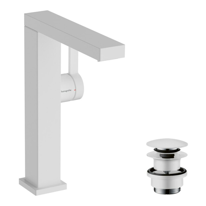 hansgrohe Mitigeur lavabo monocommande Tecturis E avec bec pivotant et vidage push-open, blanc mat