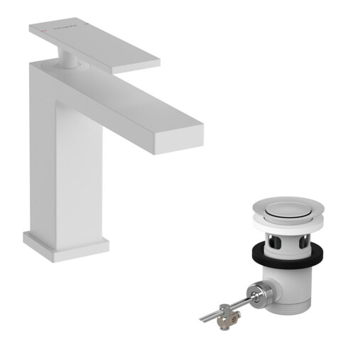 hansgrohe Mitigeur lavabo monocommande Tecturis E, bec 144 mm, avec vidage à tirette, blanc mat