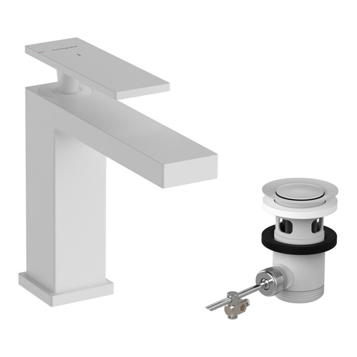 hansgrohe Mitigeur lavabo monocommande Tecturis E bec 144 mm, avec vidage, blanc mat