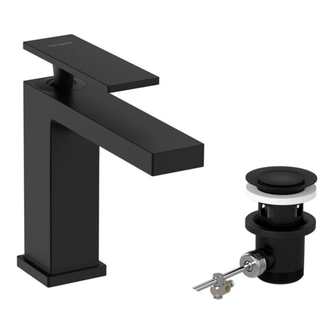 hansgrohe Mitigeur lavabo monocommande Tecturis E, bec 144 mm, tirette, noir mat