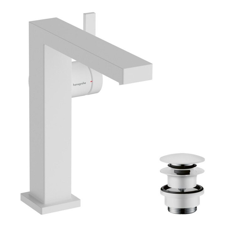 hansgrohe Mitigeur lavabo monocommande Tecturis E Bec 157 mm, avec vidage à bouton-poussoir, blanc mat