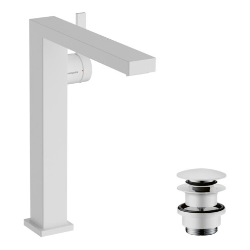 hansgrohe Mitigeur lavabo monocommande Tecturis E bec 197 mm, avec vidage push-open, blanc mat