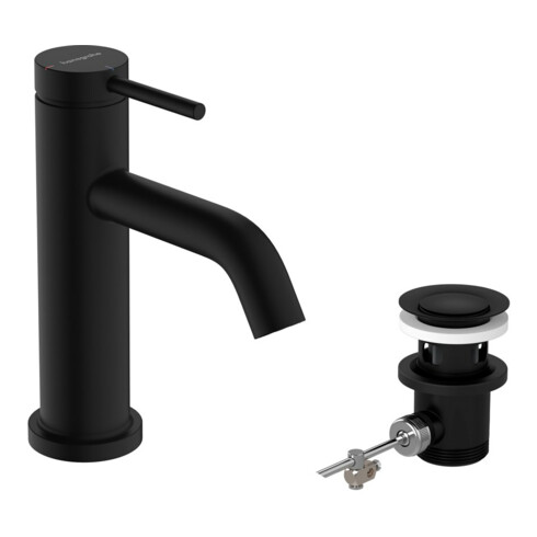 hansgrohe Mitigeur lavabo monocommande Tecturis S, bec 108 mm, tirette, noir mat