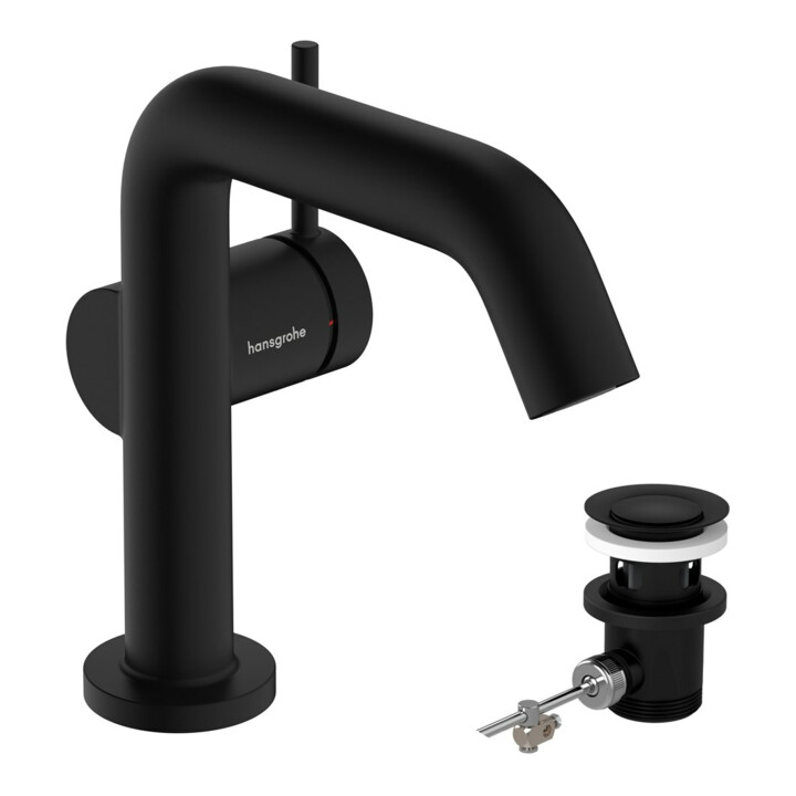 hansgrohe Mitigeur lavabo monocommande Tecturis S, bec 130 mm, tirette, noir mat