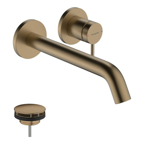 hansgrohe Mitigeur lavabo monocommande Tecturis S UP, p/mur, bec 225 mm, bronze brossé
