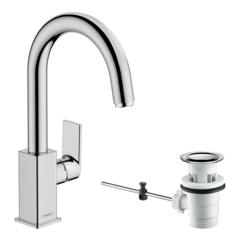 hansgrohe Mitigeur lavabo monocommande Vernis Shape m avec bec pivotant, tirette, chrome