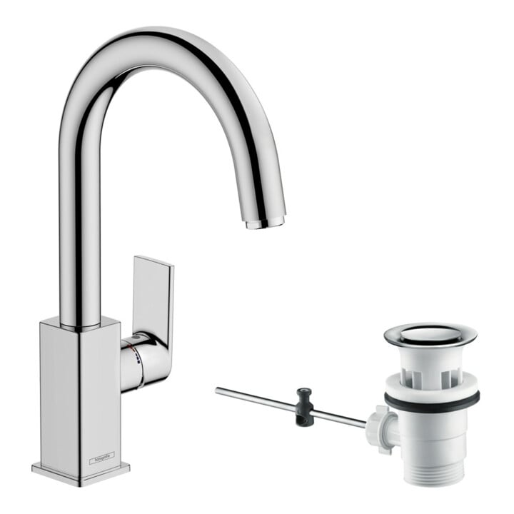 hansgrohe Mitigeur lavabo monocommande Vernis Shape m avec bec pivotant, tirette, chrome